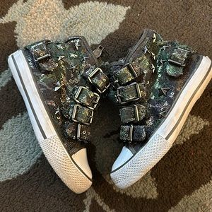 Gorgeous Ash kid original studded dark green high top sneakers zip up sides